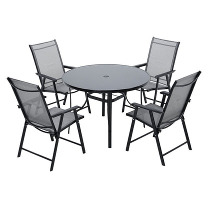 Set of 5 Garden 105CM Patio Glass Umbrella Round Table and Folding Chairs Set
