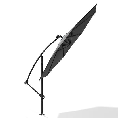 3M Large Garden Hanging LED Parasol Cantilever Sun Shade Banana Umbrella No Base, Dark Grey
