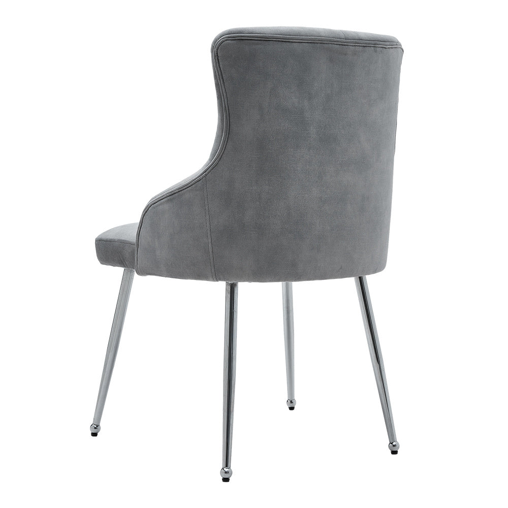 Grey Velvet Tufted Dining Chair with Cushion