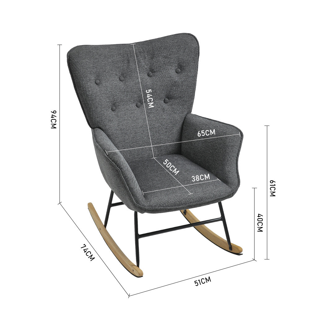 Grey 65cm Linen Upholstered Rocking Chair