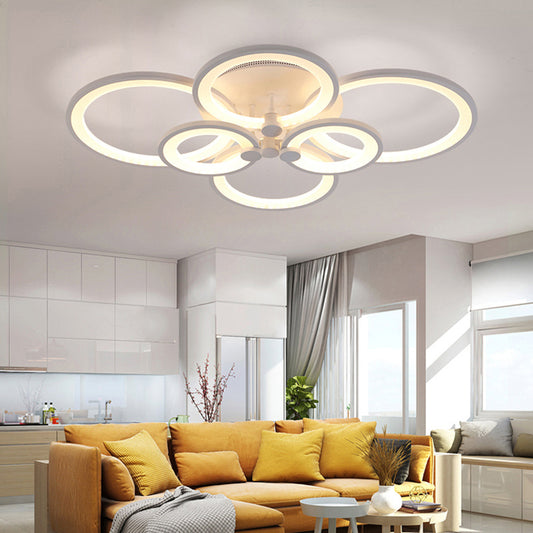 Round LED Dimmable Chandelier Ceiling Light With Remote 6 Head