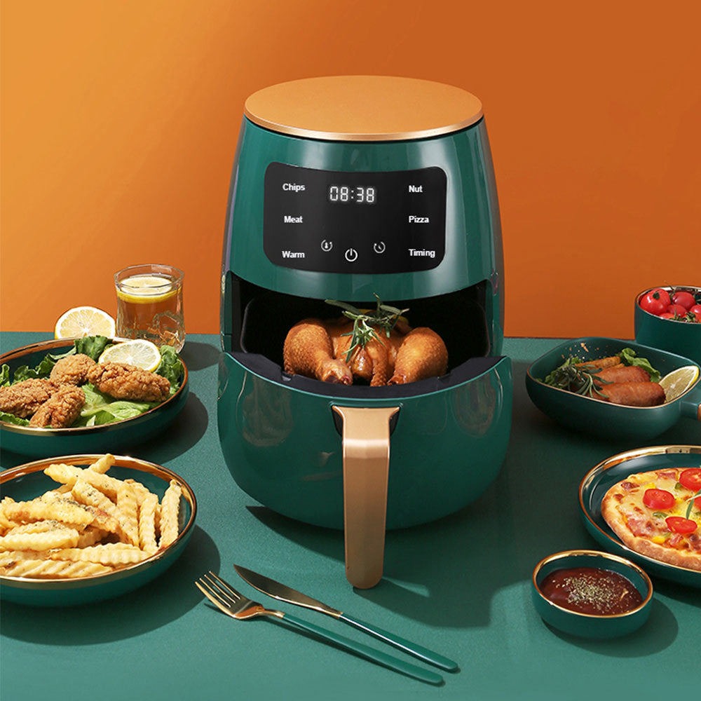 4L Electric Air Fryer With Non-Stick Basket LCD Digital Screen Green