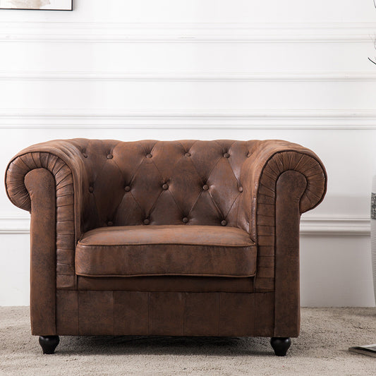 Brown Distressed Leather Buttoned Chesterfield Armchair