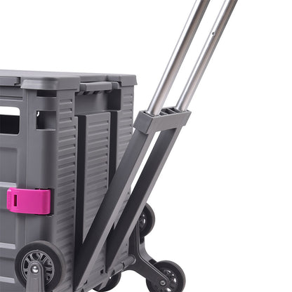 Grey 55L Collapsible Rolling Utility Crate with Magnetic Lid and 8 Wheels