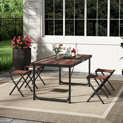 Brown Outdoor Foldable Picnic Table with Four Stools