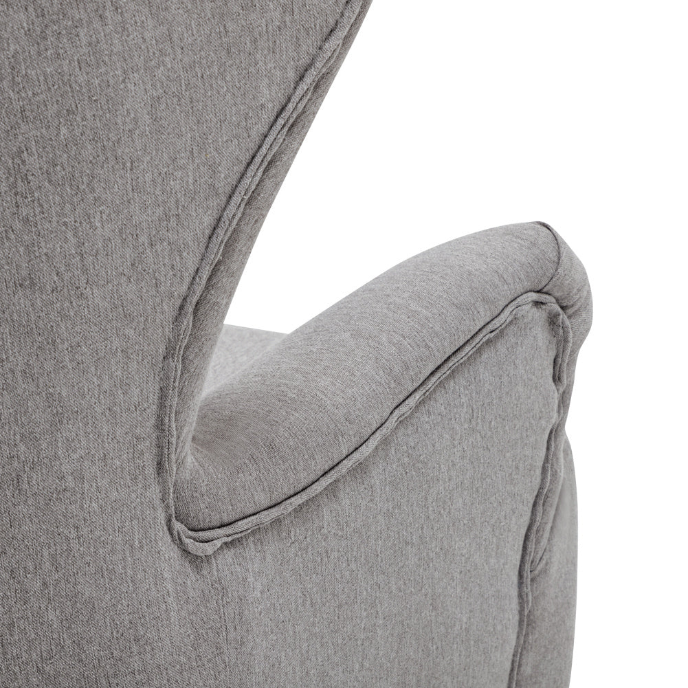 Grey Linen Armchair with Footstool and Pillow