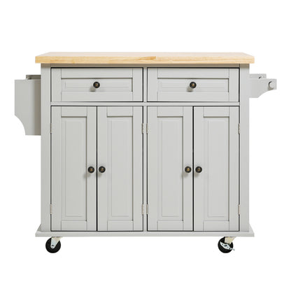 Rolling Wooden Kitchen Island Cart with Storage Cabinet