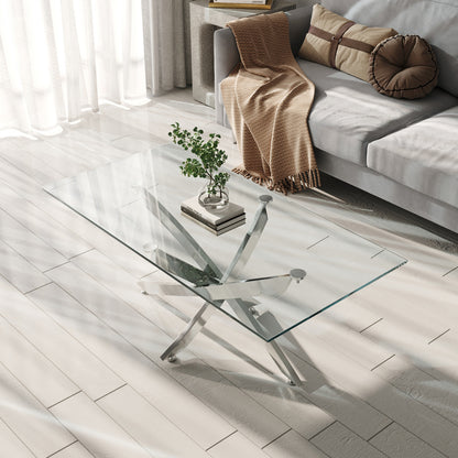 120x60CM Rectangle Tempered Glass Top Side Table with Chrome Legs