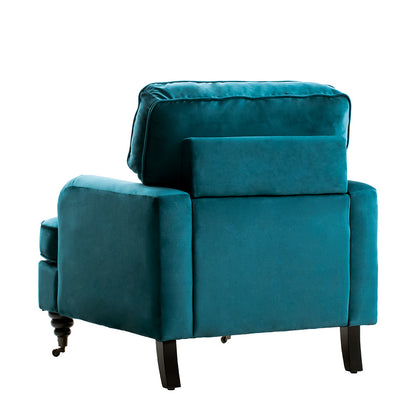 Blue Green Modern Upholstered Armchair with Wooden Legs