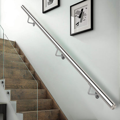 Round Brushed Stainless Steel Bannister Rail Balustrade Stair Handrail, 3.75M