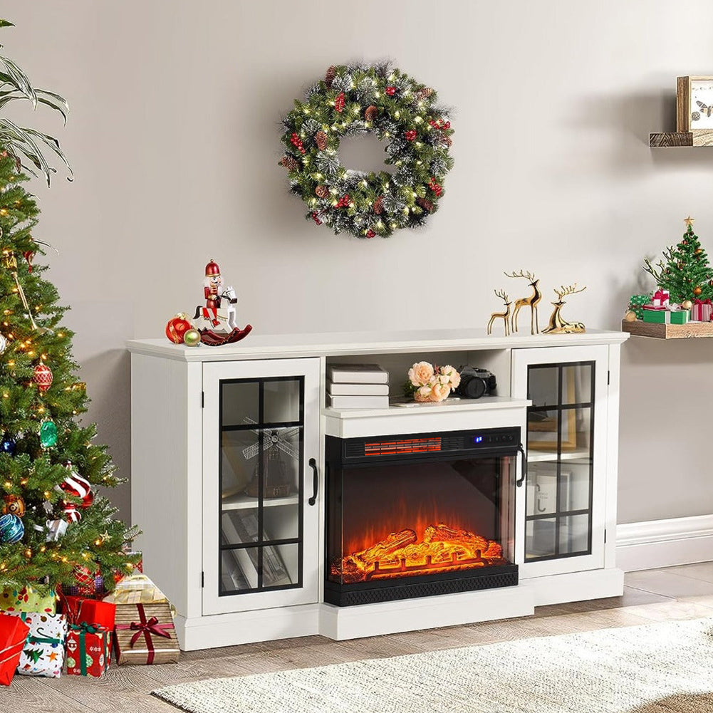 24 Inch LED Electric Fireplace 3 Flame Colours with White TV Stand