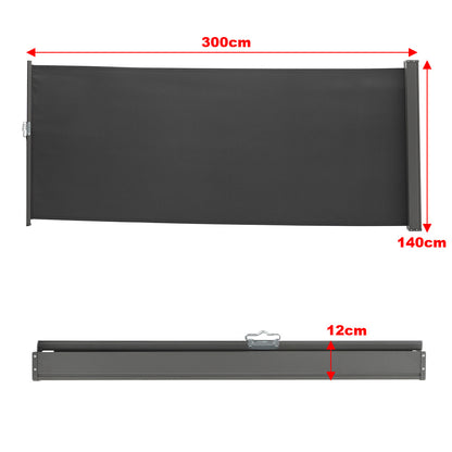 300x140CM Retractable Side Awning Garden Privacy Screen Windbreak Sunshade, Black