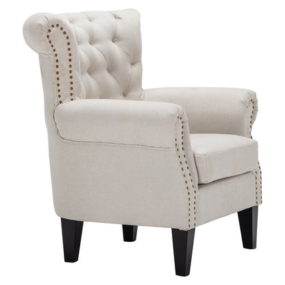 Linen Chesterfield Thick Cushion Armchair, Beige