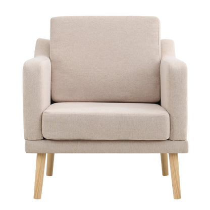 Beige Linen Upholstered Padded Armchair