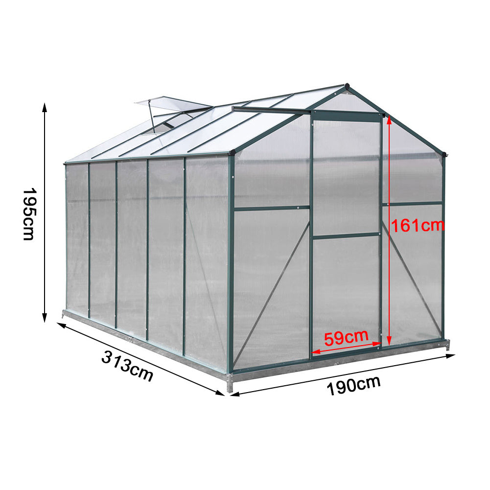 Green Framed Garden Greenhouse with 2 Vents, 10 x 6 ft