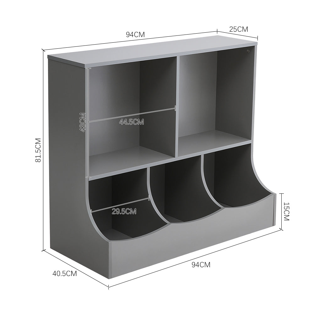 2-Tier Open Style five-compartment Toy and Book Storage Organizer Grey