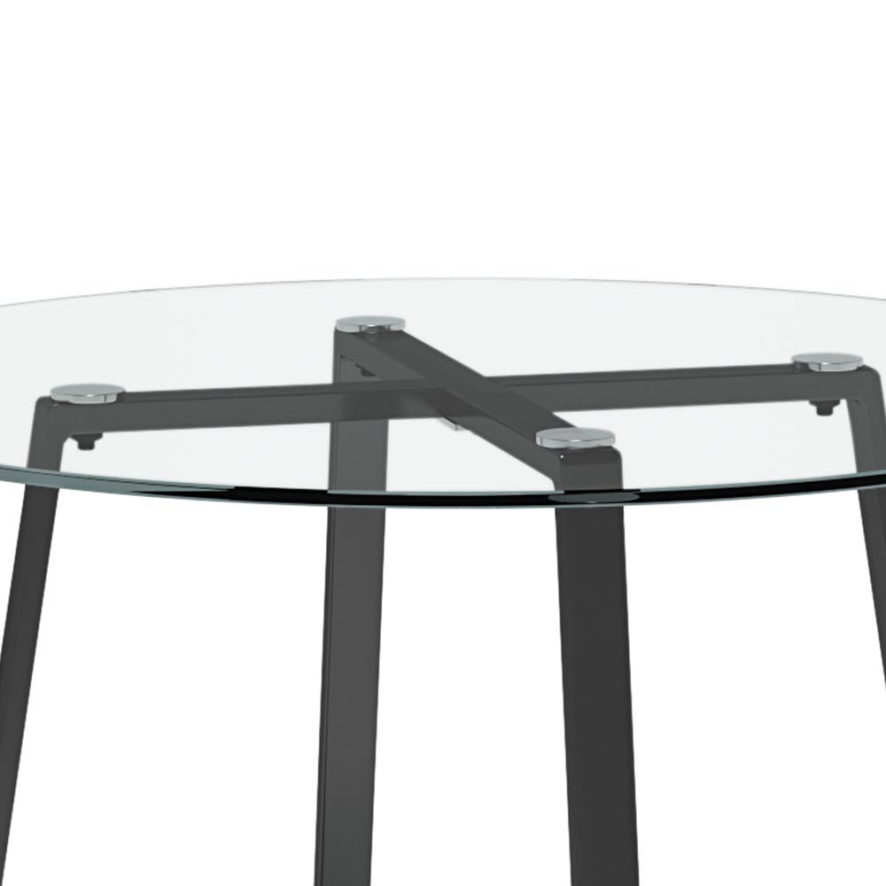 Black Modern Round Dining Table with Tempered Glass Top