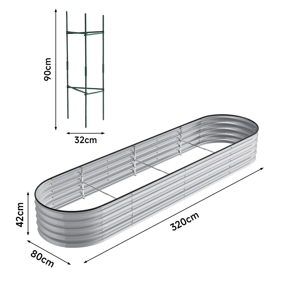 Silver 320cm Oval Shaped Galvanized Steel Raised Garden Bed