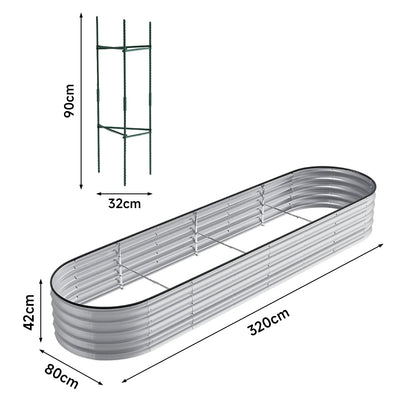 Silver 320cm Oval Shaped Galvanized Steel Raised Garden Bed