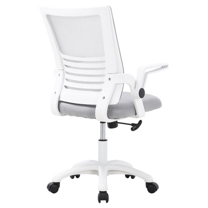 Mesh Office Chair Ergonomic Design with White Flip up Armrests, Grey