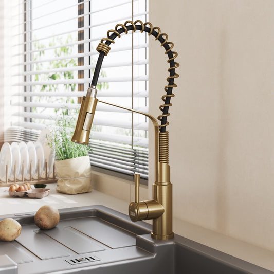 Brushed Gold Modern Single Lever Kitchen Pull Down Faucet