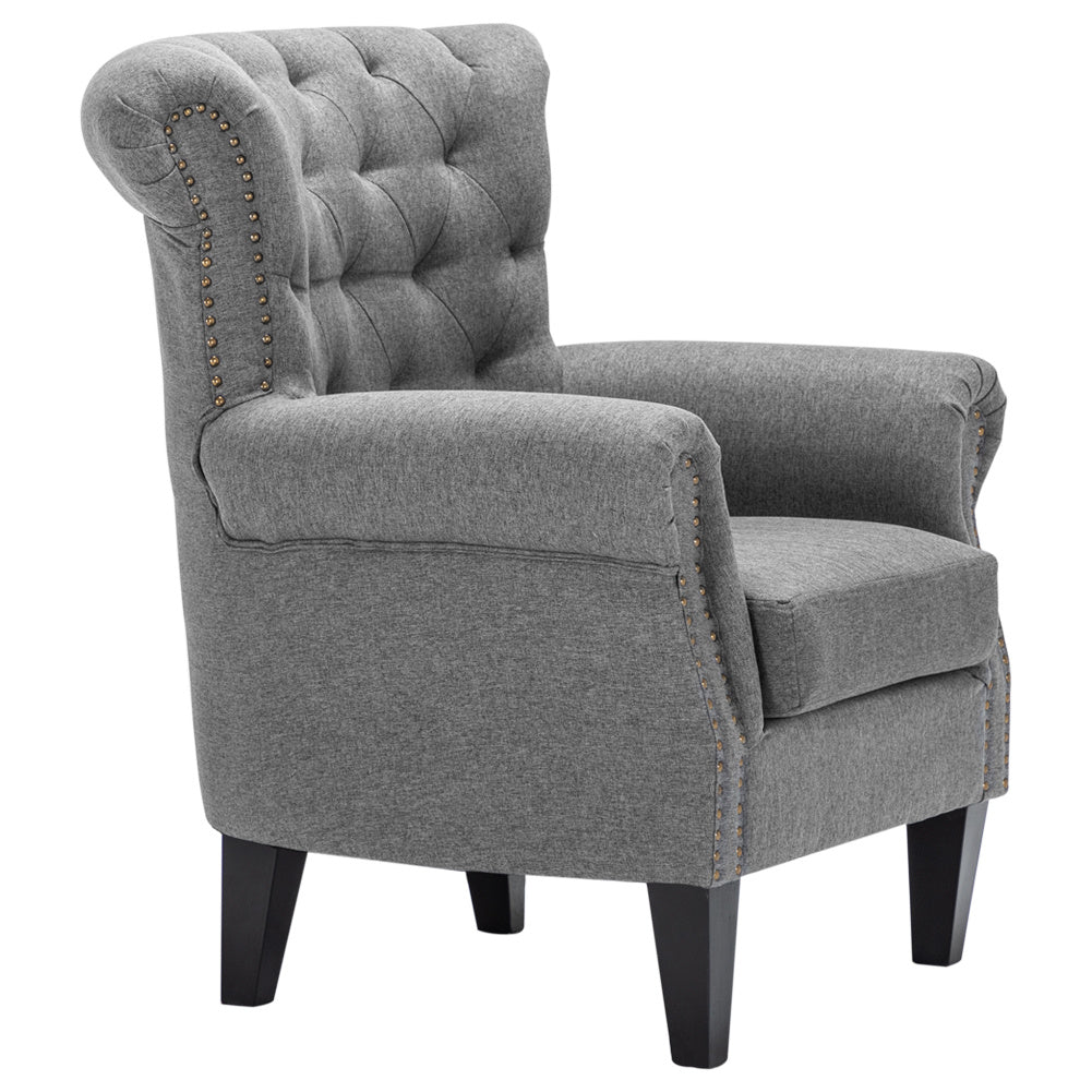 Linen Chesterfield Thick Cushion Armchair, Dark Grey