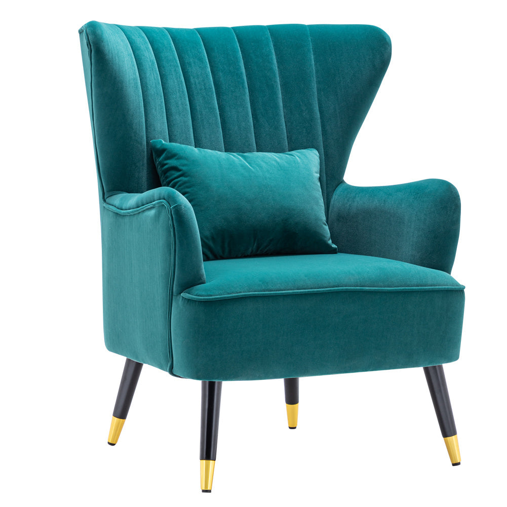 Occasion Velvet Wingback Armchair with Lumbar Pillow Dark Green