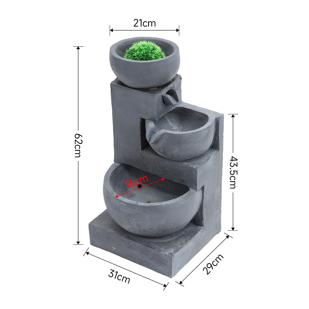 Outdoor Solar Powered Water Fountain Decor with Fake Grass