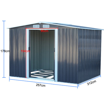 10' x 8' ft Steel Garden Storage Shed with Gabled Roof Top,Black