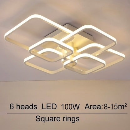 Dimmable 4/6/8-head square LED chandelier ceiling light with remote control