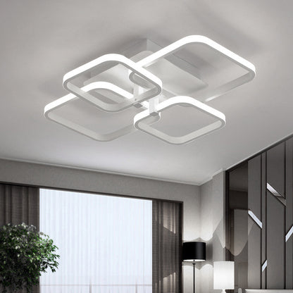 Square LED Dimmable Chandelier Ceiling Light With Remote 4 Head