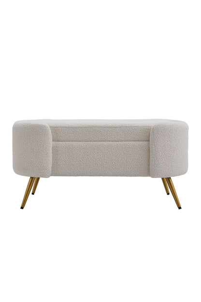 White 100cm W Luxurious Upholstered Accent Bench with Golden Legs