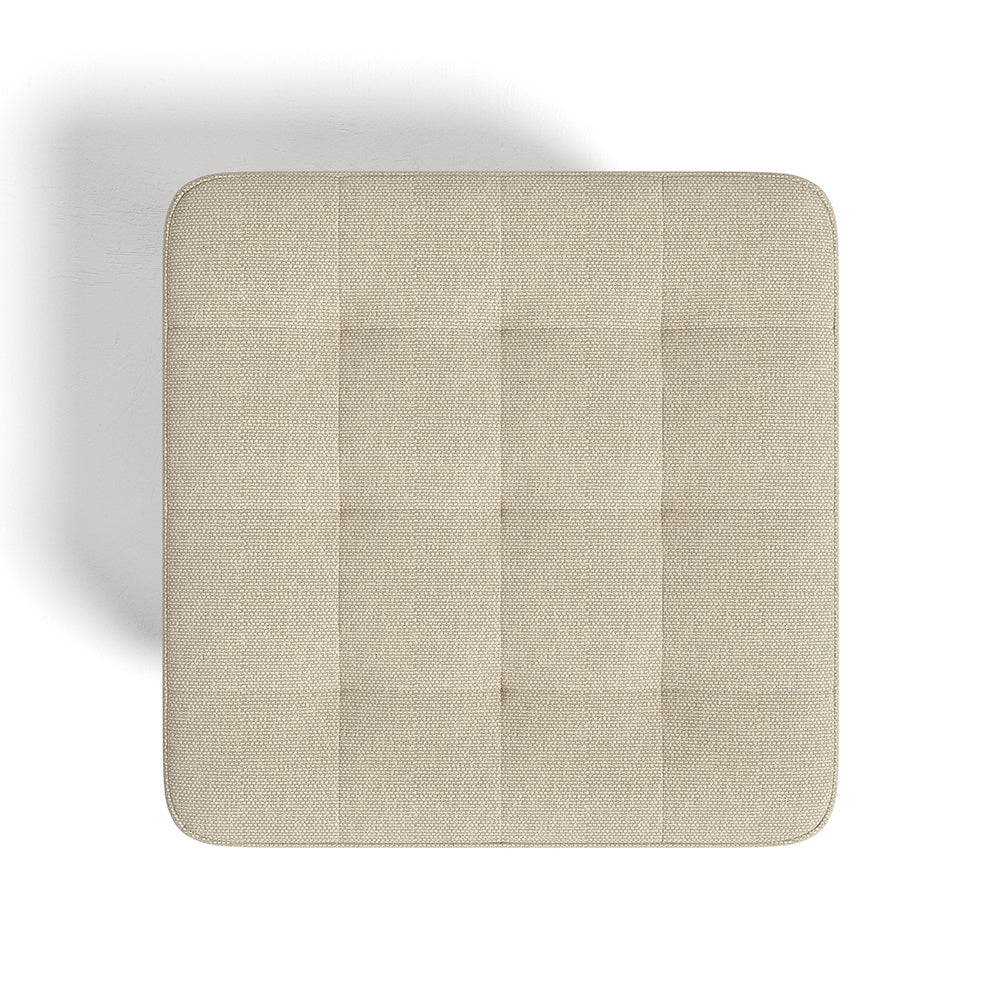 Beige Square Linen Upholstered Footstool with Wooden Legs