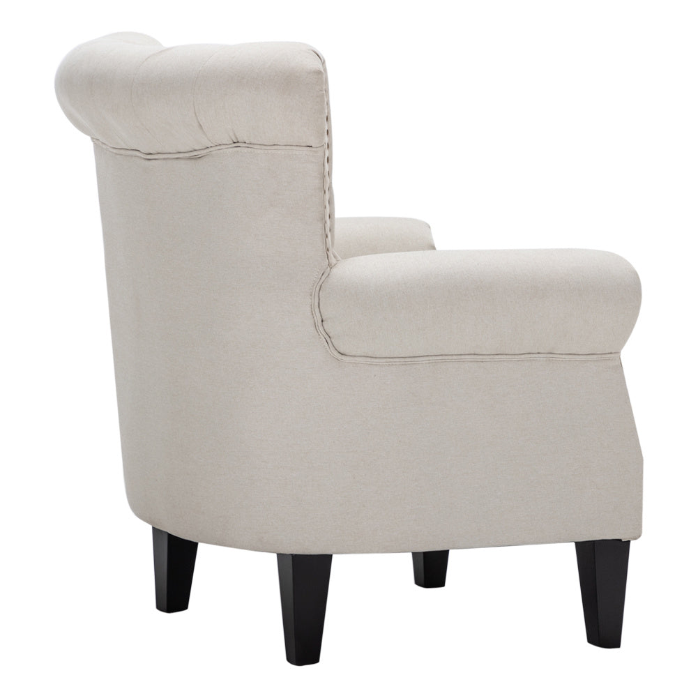 Linen Chesterfield Thick Cushion Armchair, Beige