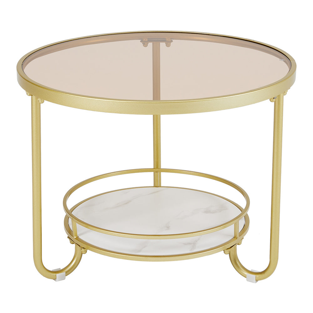 Gold 2 Tier Round Glass and Slate Coffee Table