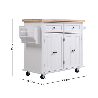 Modern Rolling Wood Kitchen Trolley Cart with Storage Cabinet