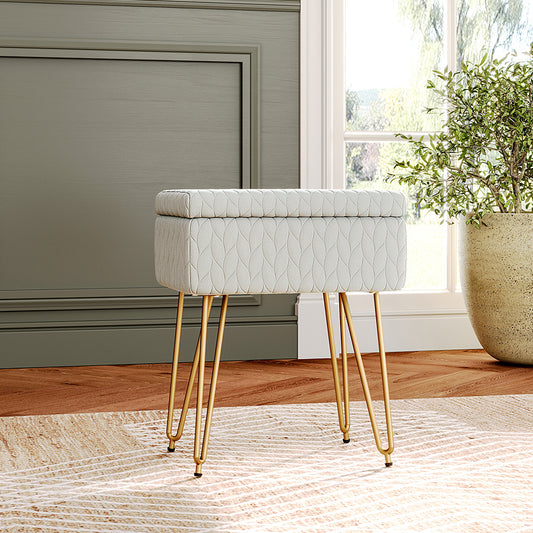 Rectangle Upholstered Storage Ottoman Vanity Stool