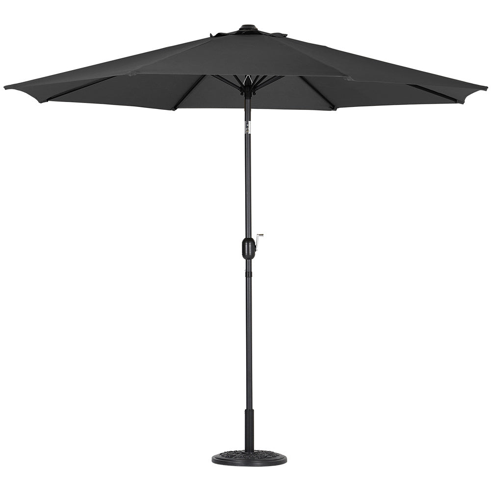 3M Black Parasol Umbrella Patio Sun Shade Crank Tilt with Round Base