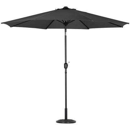 3M Black Parasol Umbrella Patio Sun Shade Crank Tilt with Round Base