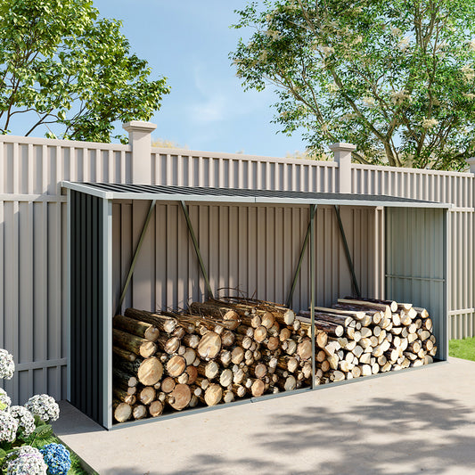 Charcoal Black Zinc Steel Firewood Log Storage Shed