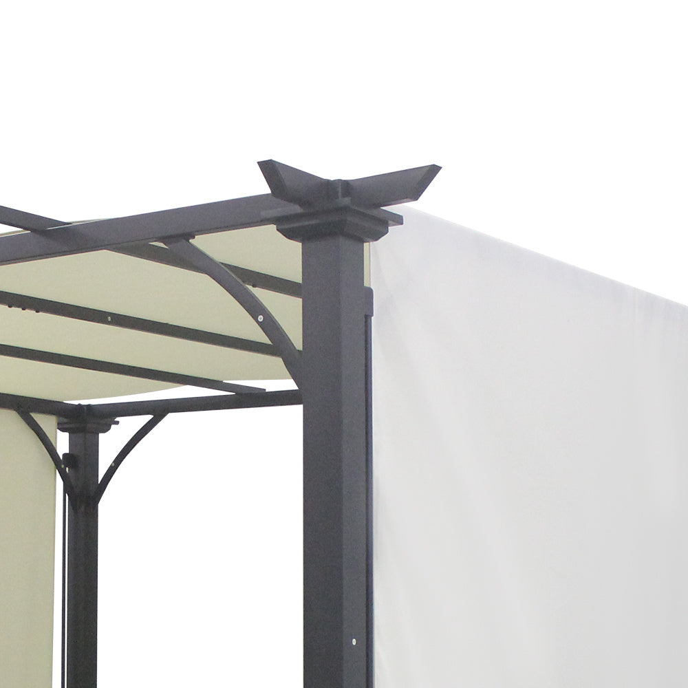 Black Outdoor Patio Pergola with Beige Retractable Canopy