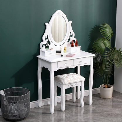 White Bedroom Makeup Vanity Desk with Mirror and Stool