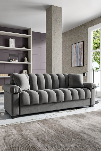 Grey Comfort Sleeper Sofa Bed With 2 Pillows