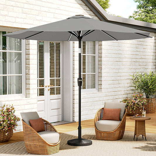 3M Light Grey Large Garden LED Parasol Outdoor Beach Umbrella with Light Sun Shade Crank Tilt with 14KG Round Base