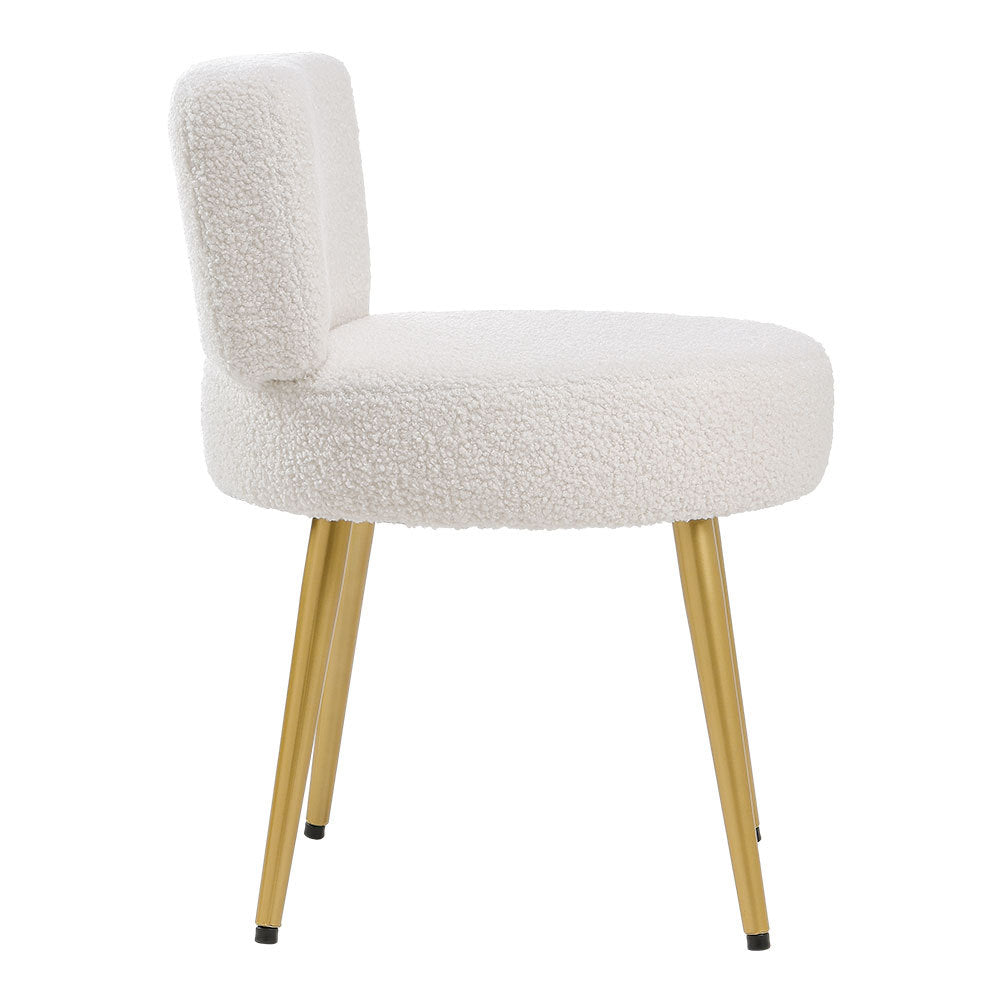 Cream Faux Fur Vanity Stool Chair with Metal Legs