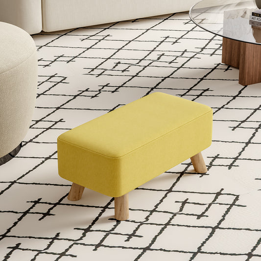 Yellow Linen Pouffe Footstool with Wooden Legs