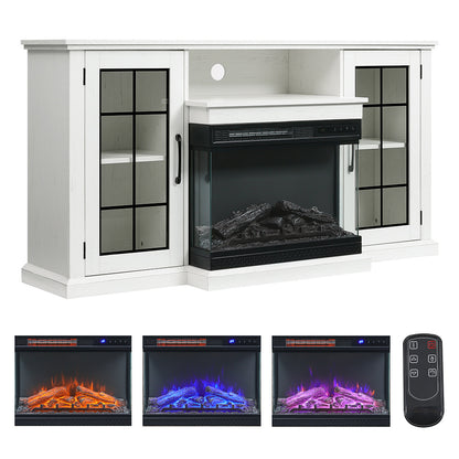 24 Inch LED Electric Fireplace 3 Flame Colours with White TV Stand