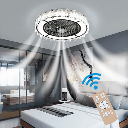 Round Crystal Flush Mount LED Ceiling Fan Light