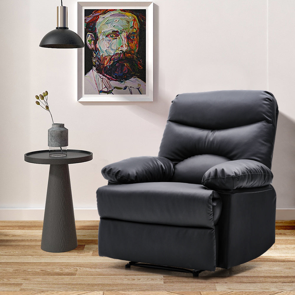 Black Manual Faux Leather Recliner Armchair