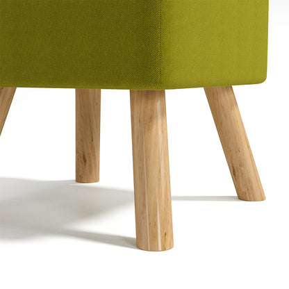 Green Linen Fabric Padded Wooden Leg Footstool